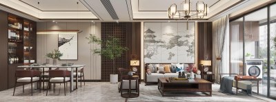 新中式客餐厅3D模型下载